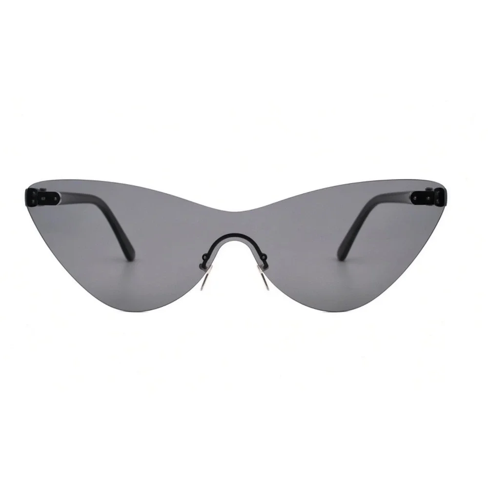Black Rimless Cat Eye Sunglasses Futuristic Shield Lens Modern Eyewear Women New